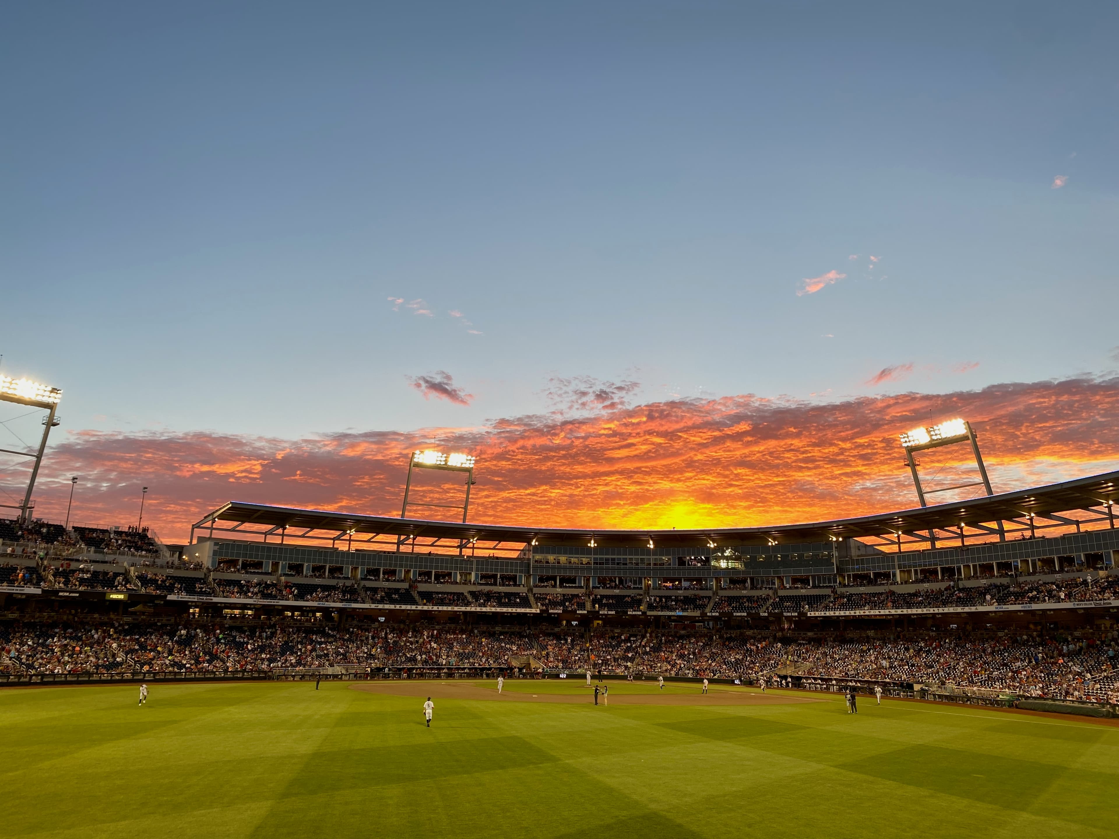 Sun sets over the College World Series in Omaha