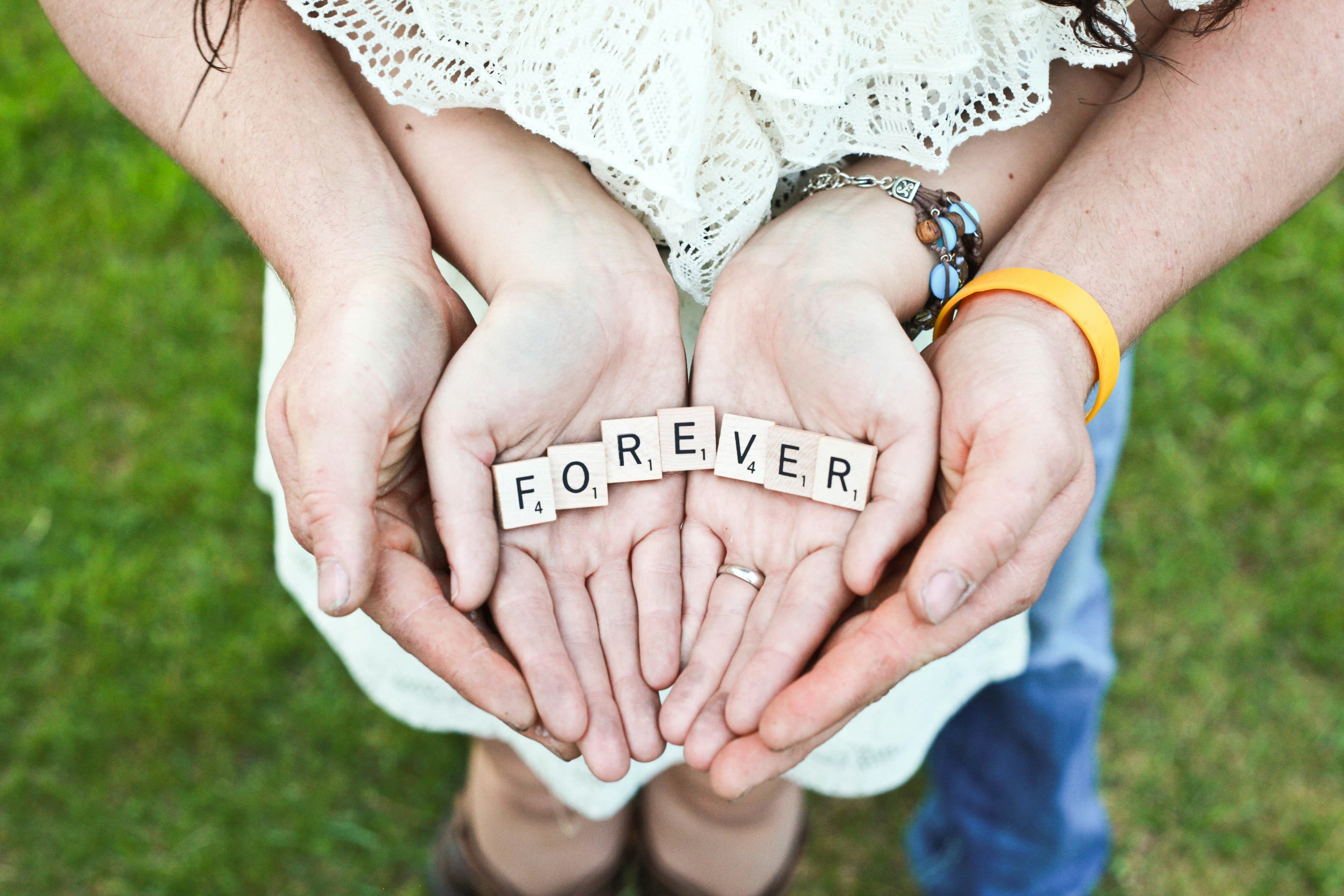 Forever spelled in Scrabble tiles