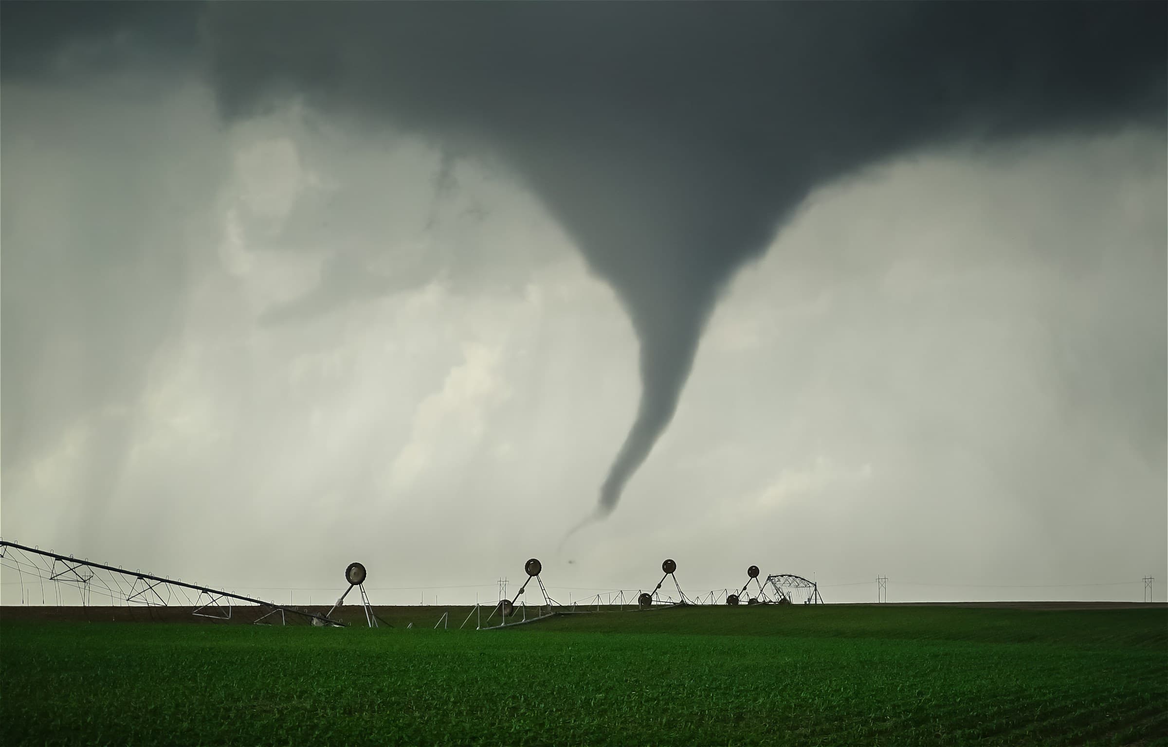 Tornado in field with irrigation